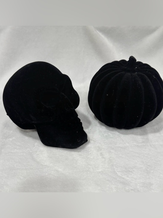 At Home Other - Black Velvet Skull and Pumpkin Decorative Accent Set - Home Accents Decor